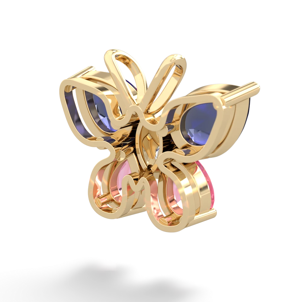 Lab Sapphire Butterfly 14K Yellow Gold pendant P2215