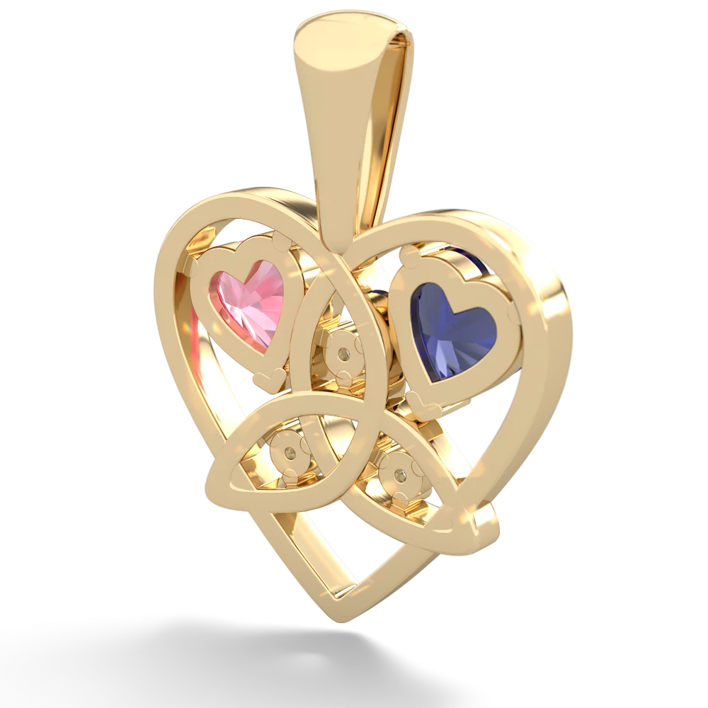 Lab Sapphire Celtic Trinity Heart 14K Yellow Gold pendant P5331