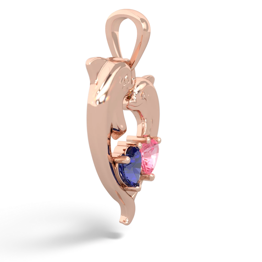 Lab Sapphire Dolphin Heart 14K Rose Gold pendant P5820