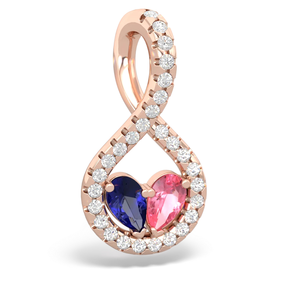 Lab Sapphire Pave Twist 'One Heart' 14K Rose Gold pendant P5360