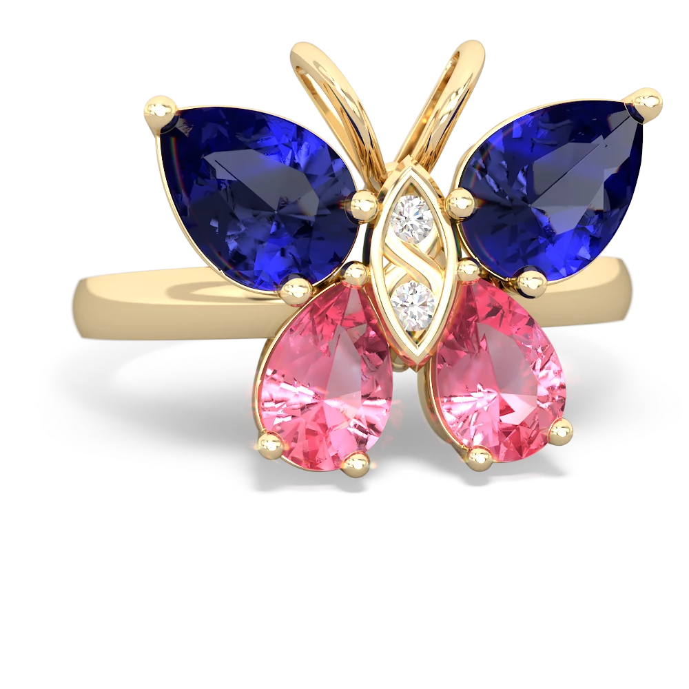 Lab Sapphire Butterfly 14K Yellow Gold ring R2215