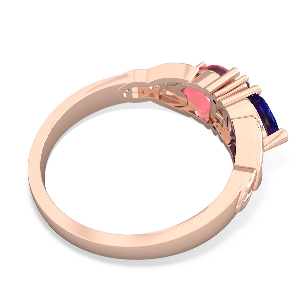 Lab Sapphire Celtic Knot Double Heart 14K Rose Gold ring R5040