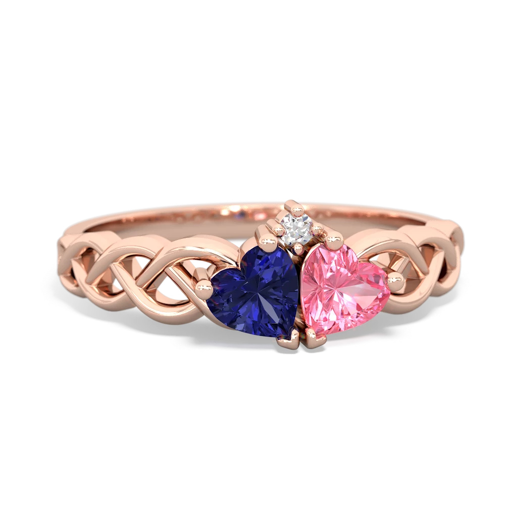 Lab Sapphire Heart To Heart Braid 14K Rose Gold ring R5870