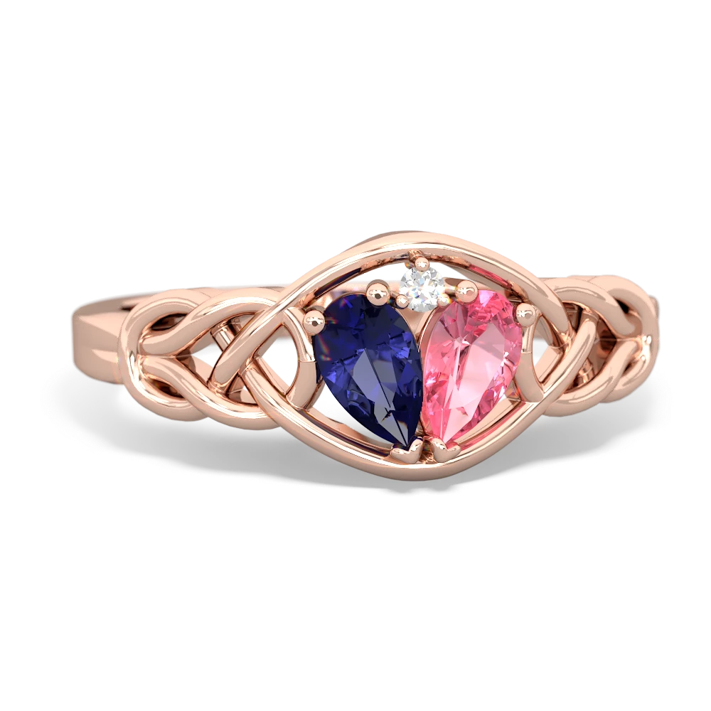 Lab Sapphire Celtic Love Knot 14K Rose Gold ring R5420