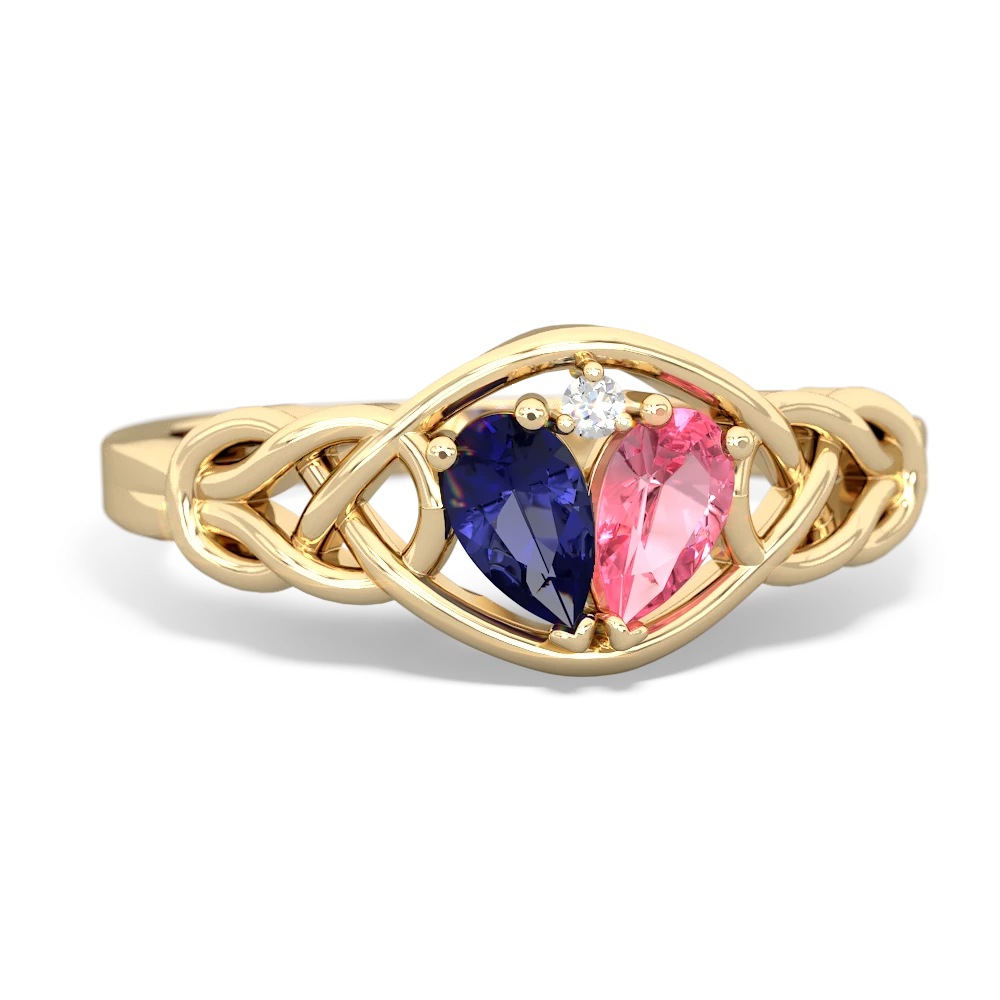 Lab Sapphire Celtic Love Knot 14K Yellow Gold ring R5420