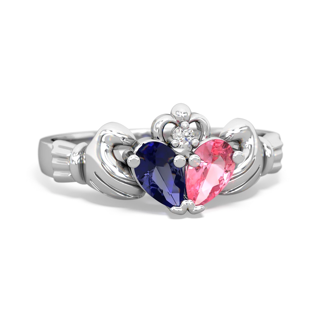 Lab Sapphire 'Our Heart' Claddagh 14K White Gold ring R2388