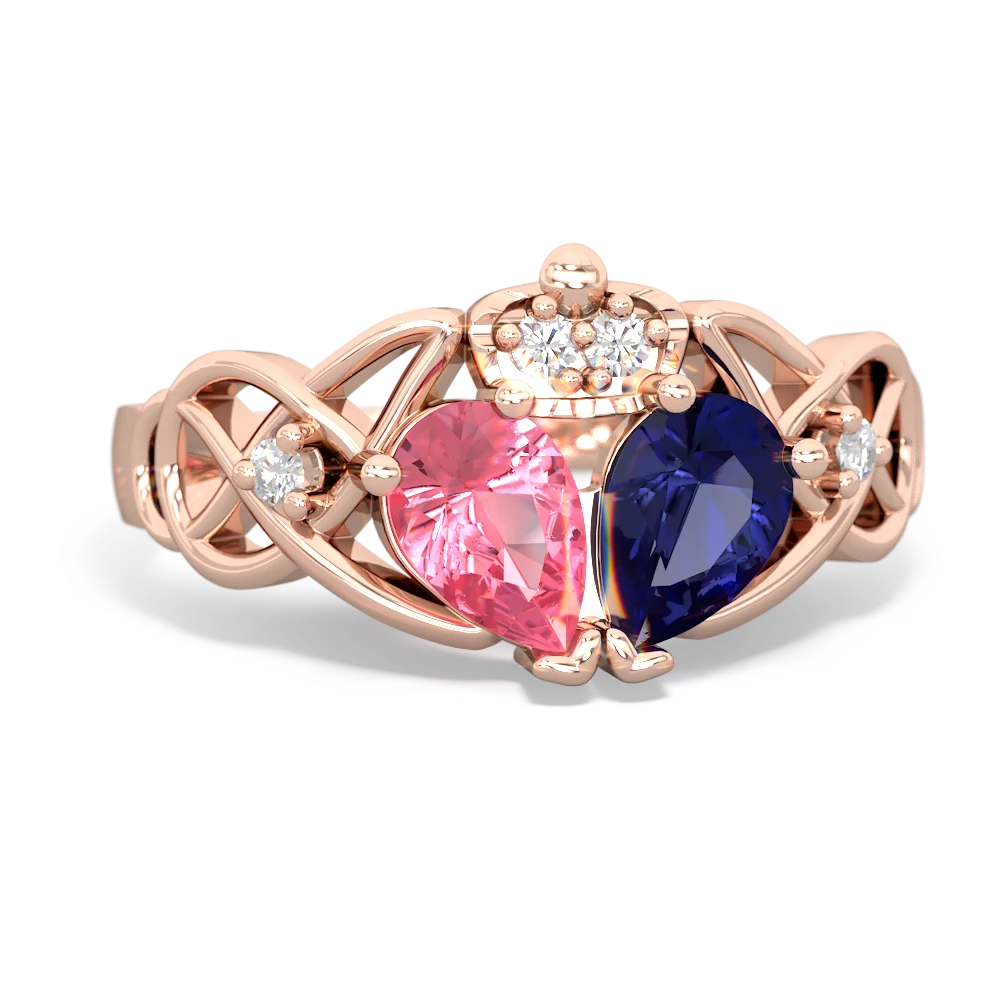 Lab Sapphire 'One Heart' Celtic Knot Claddagh 14K Rose Gold ring R5322