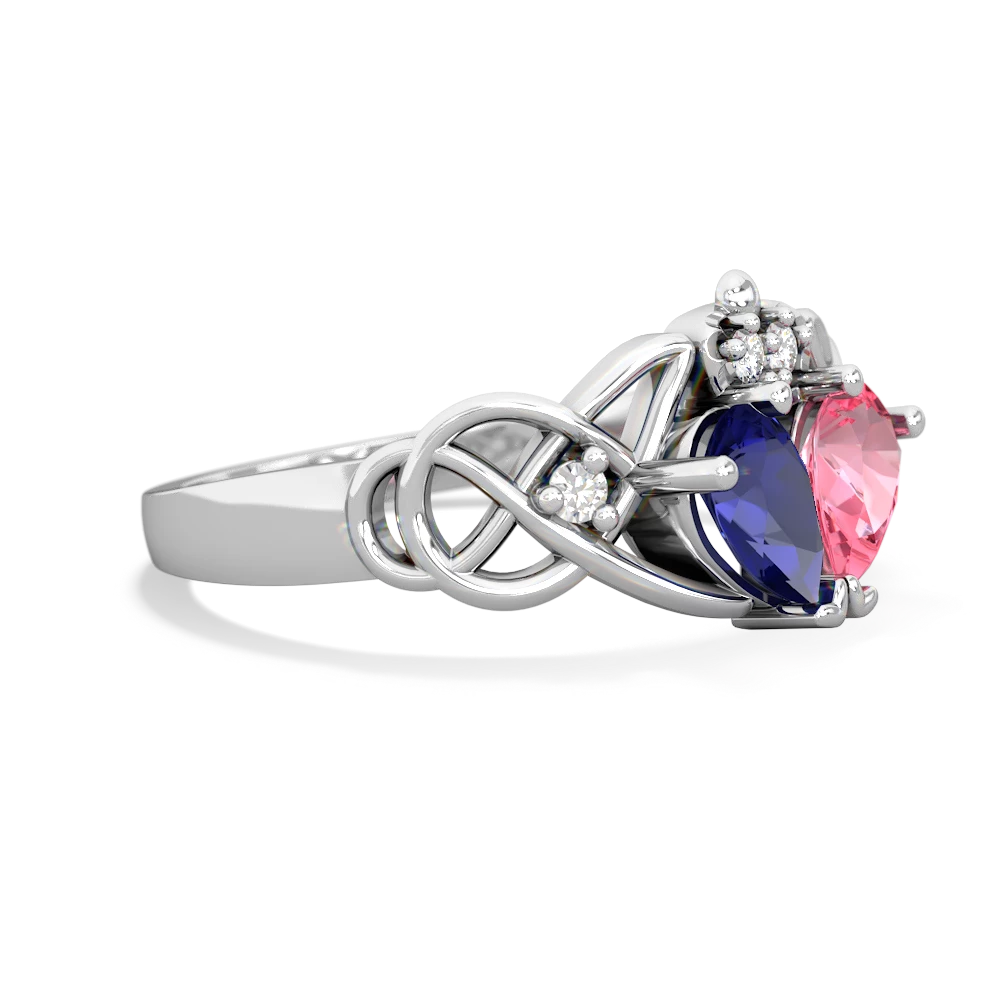 Lab Sapphire 'One Heart' Celtic Knot Claddagh 14K White Gold ring R5322