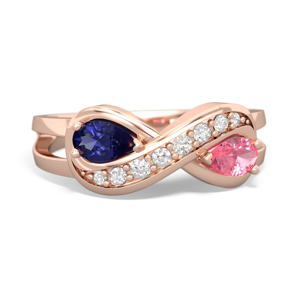 Lab Sapphire Diamond Infinity 14K Rose Gold ring R5390