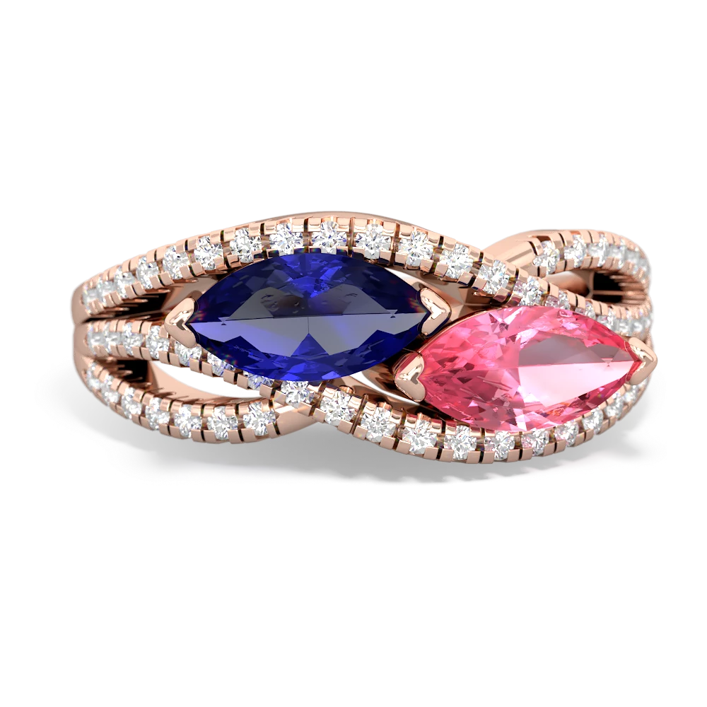 Lab Sapphire Diamond Rivers 14K Rose Gold ring R3070