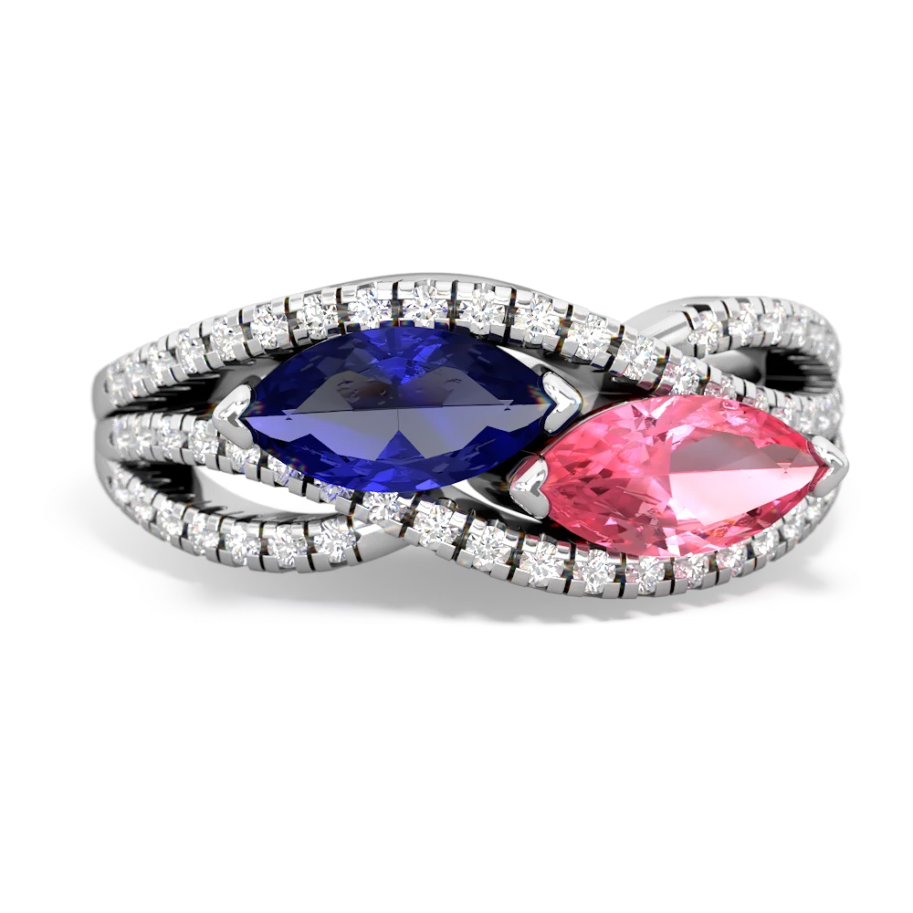 Lab Sapphire Diamond Rivers 14K White Gold ring R3070