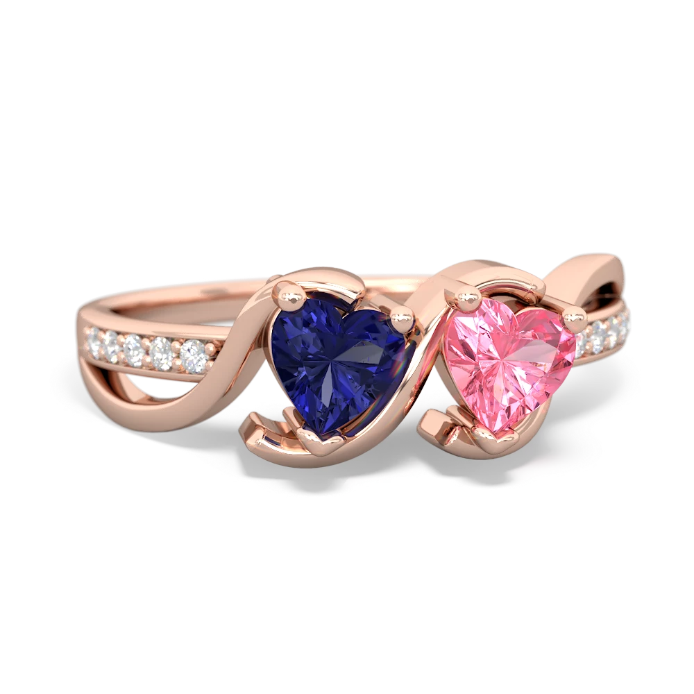 Lab Sapphire Side By Side 14K Rose Gold ring R3090