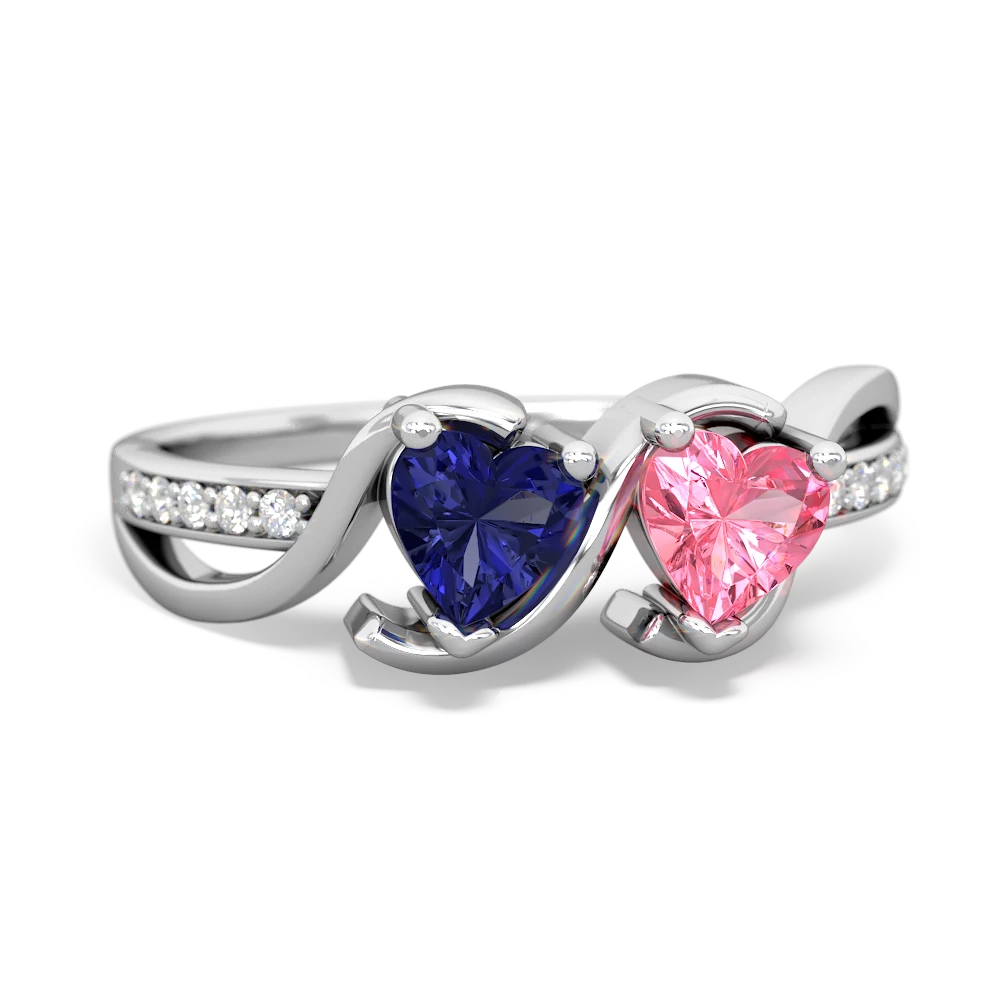 Lab Sapphire Side By Side 14K White Gold ring R3090