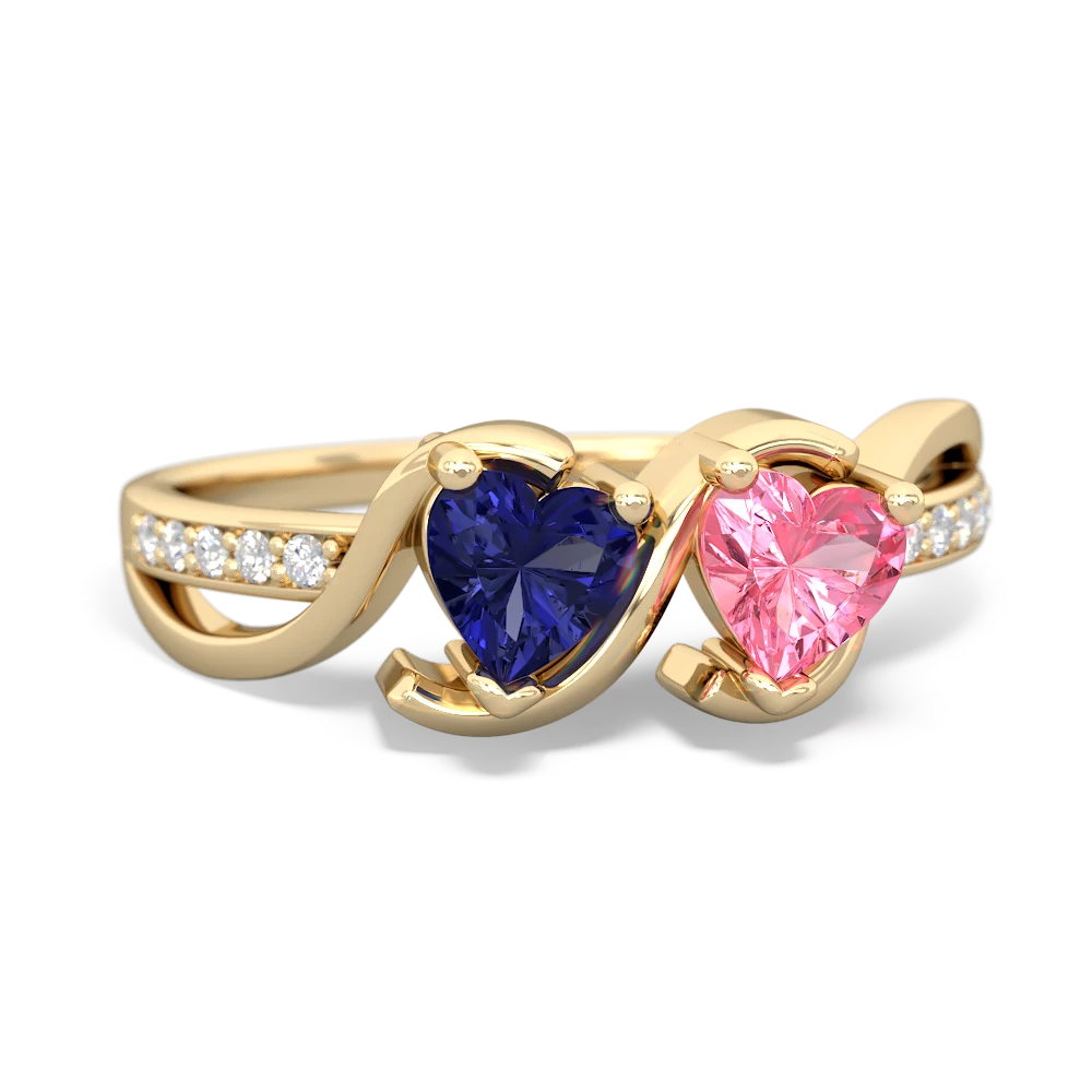 Lab Sapphire Side By Side 14K Yellow Gold ring R3090