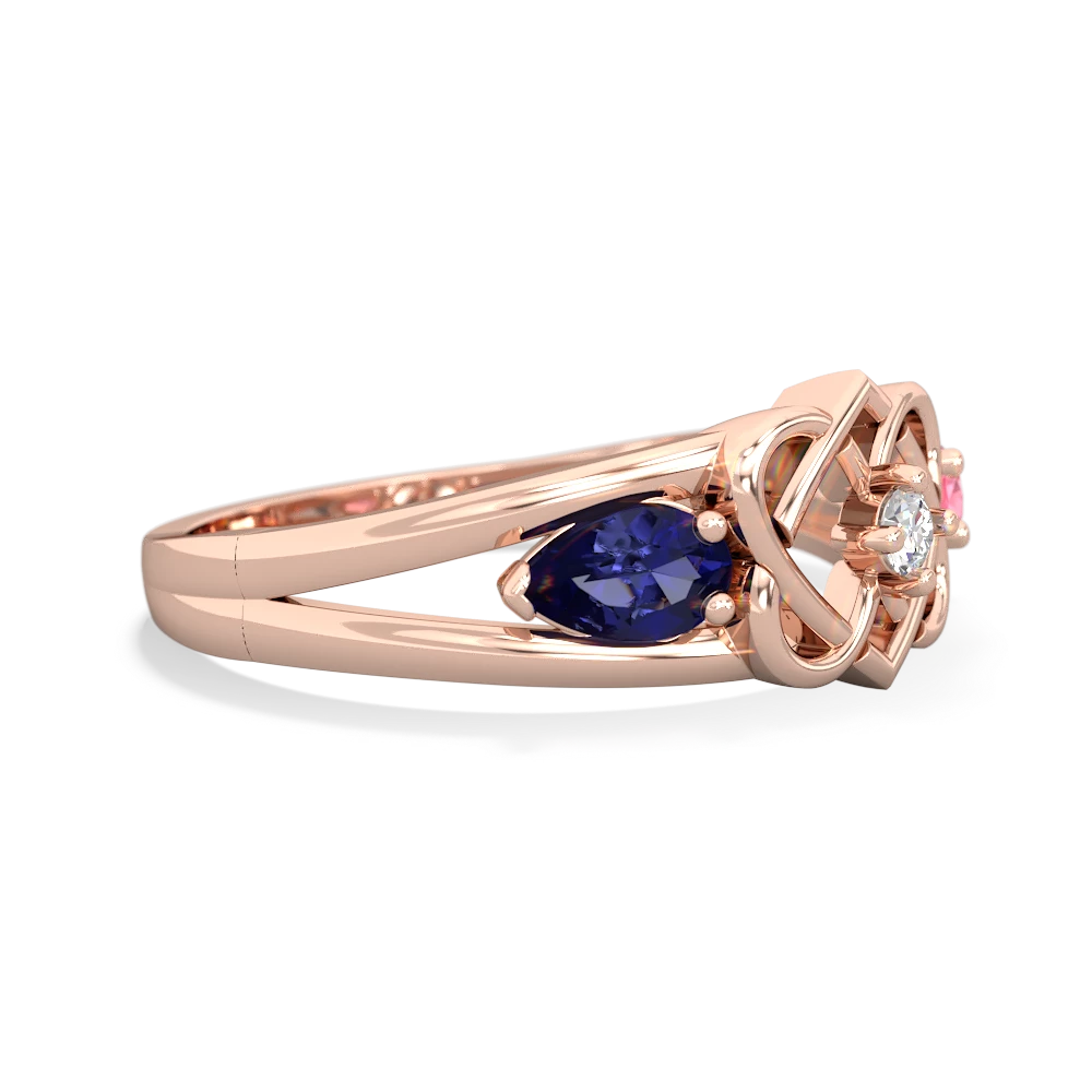 Lab Sapphire Hearts Intertwined 14K Rose Gold ring R5880