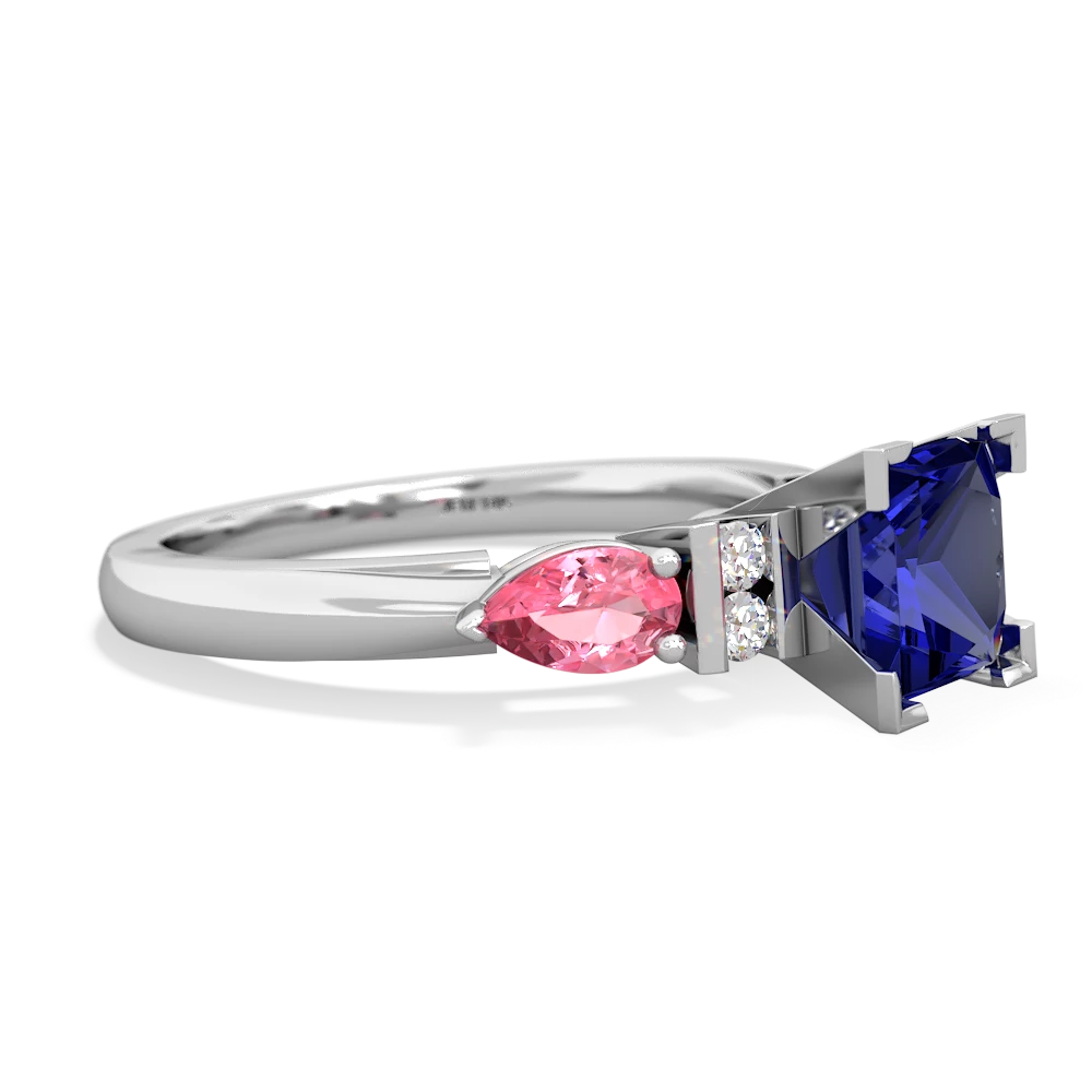 Lab Sapphire 6Mm Princess Eternal Embrace Engagement 14K White Gold ring C2002