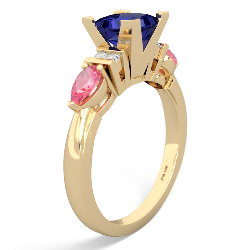 Lab Sapphire 6Mm Princess Eternal Embrace Engagement 14K Yellow Gold ring C2002