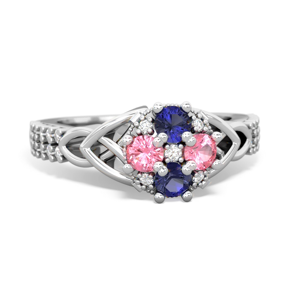 Lab Sapphire Celtic Knot Cluster Engagement 14K White Gold ring R26443RD