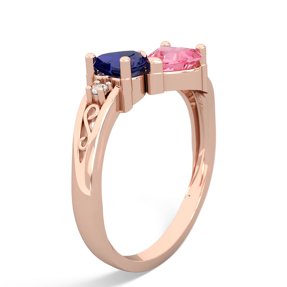 Lab Sapphire Snuggling Hearts 14K Rose Gold ring R2178