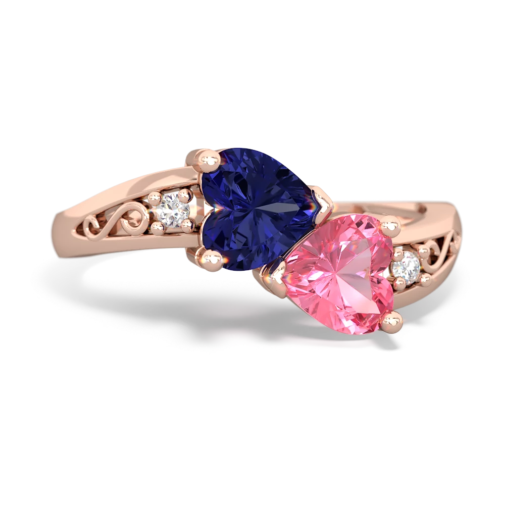 Lab Sapphire Snuggling Hearts 14K Rose Gold ring R2178