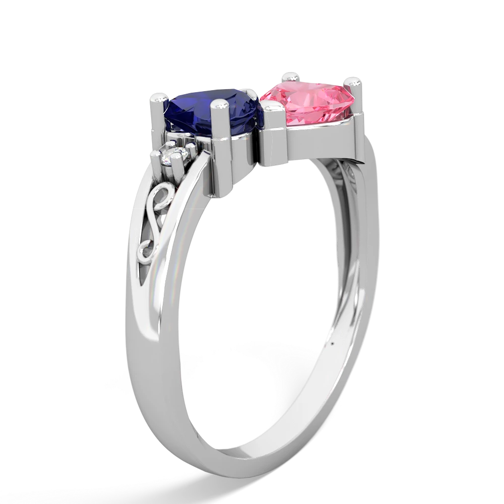 Lab Sapphire Snuggling Hearts 14K White Gold ring R2178