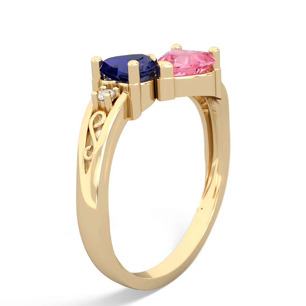 Lab Sapphire Snuggling Hearts 14K Yellow Gold ring R2178