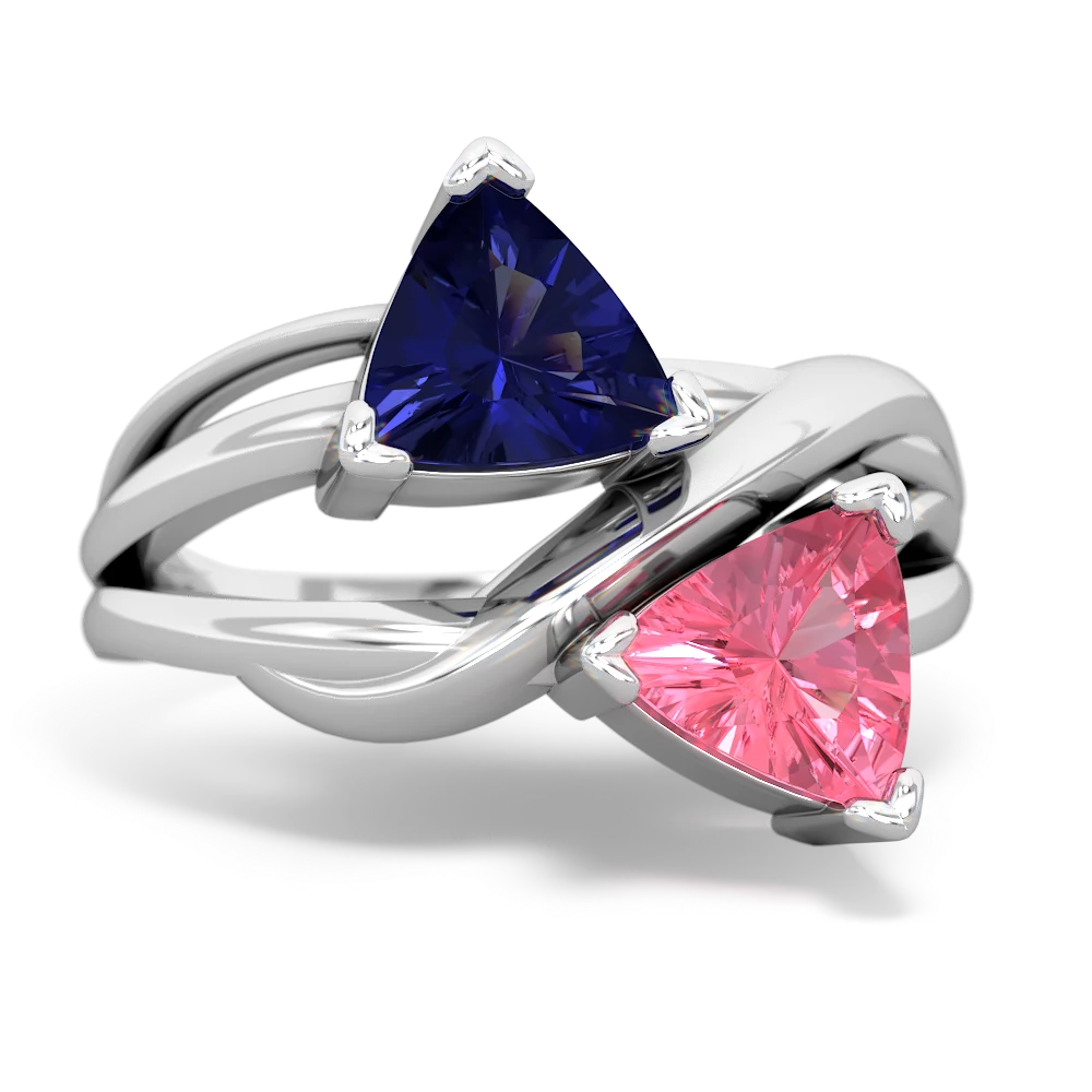 Lab Sapphire Split Band Swirl 14K White Gold ring R2341