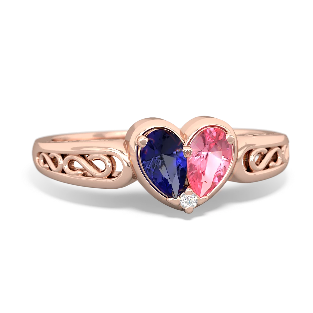 Lab Sapphire Filligree 'One Heart' 14K Rose Gold ring R5070