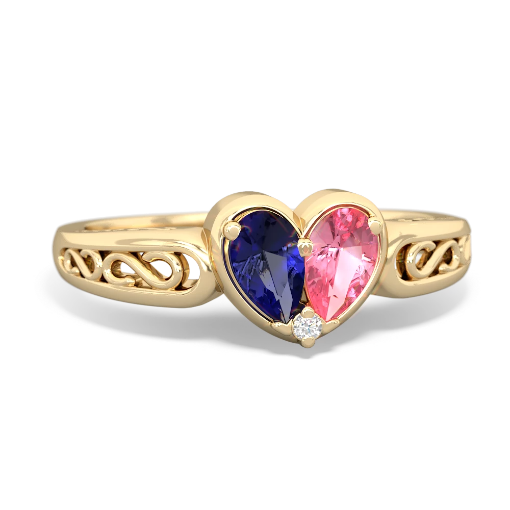 Lab Sapphire Filligree 'One Heart' 14K Yellow Gold ring R5070