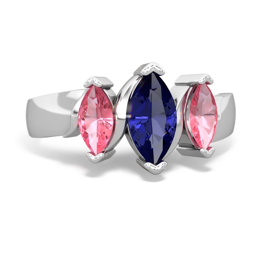 Lab Sapphire Three Peeks 14K White Gold ring R2433