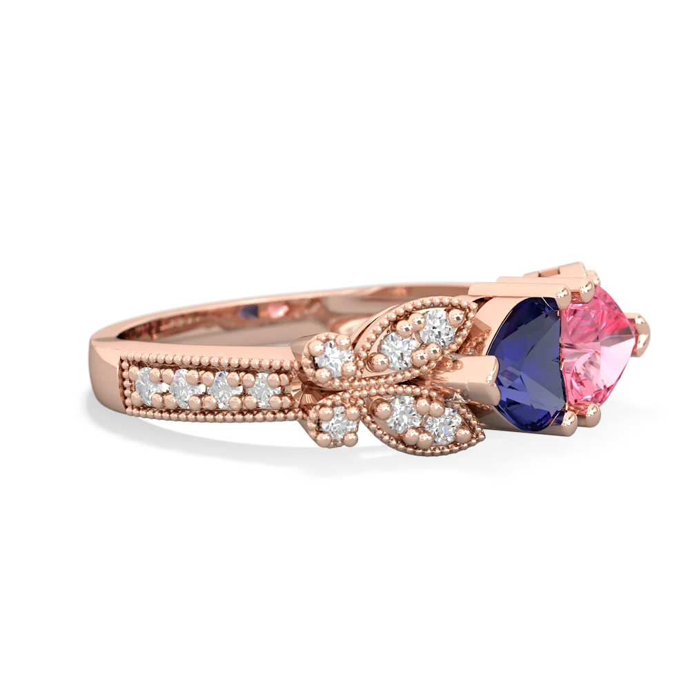 Lab Sapphire Diamond Butterflies 14K Rose Gold ring R5601