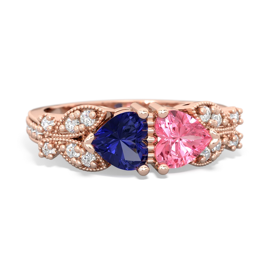 Lab Sapphire Diamond Butterflies 14K Rose Gold ring R5601