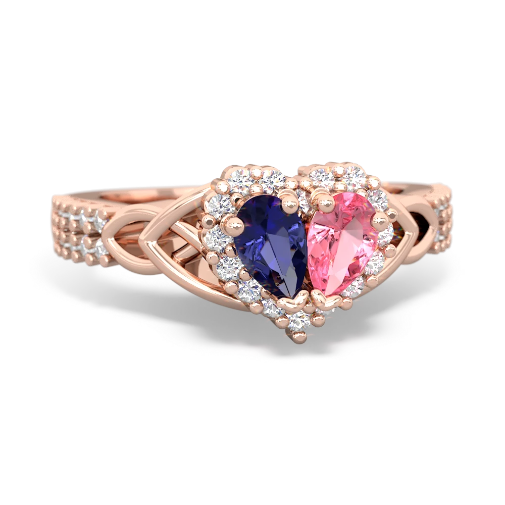 Lab Sapphire Celtic Knot Two Hearts As One 14K Rose Gold ring R2644HRT