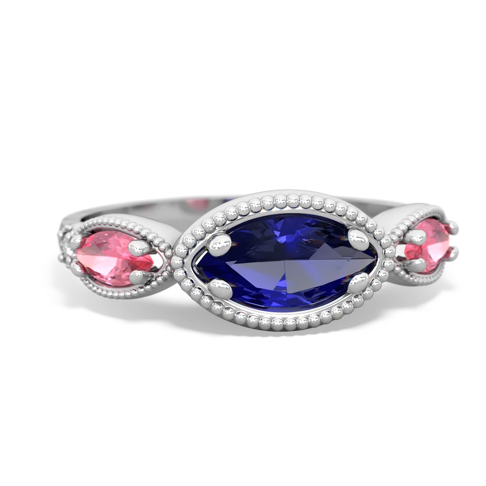 Lab Sapphire Milgrain Marquise 14K White Gold ring R5700