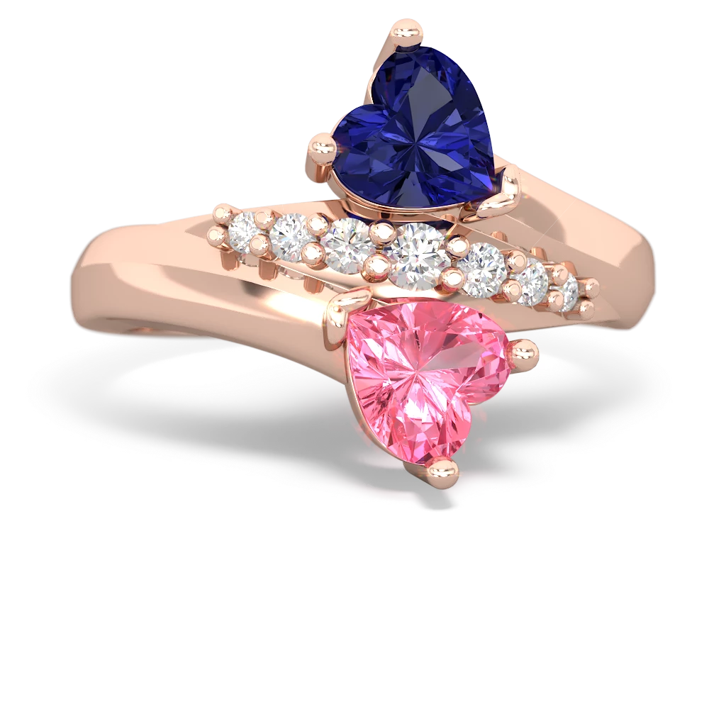 Lab Sapphire Heart To Heart 14K Rose Gold ring R2064