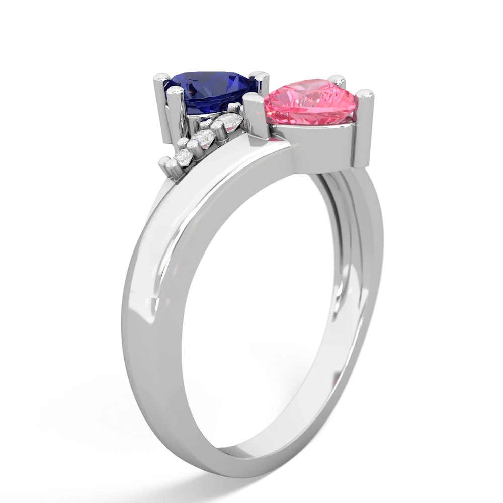 Lab Sapphire Heart To Heart 14K White Gold ring R2064