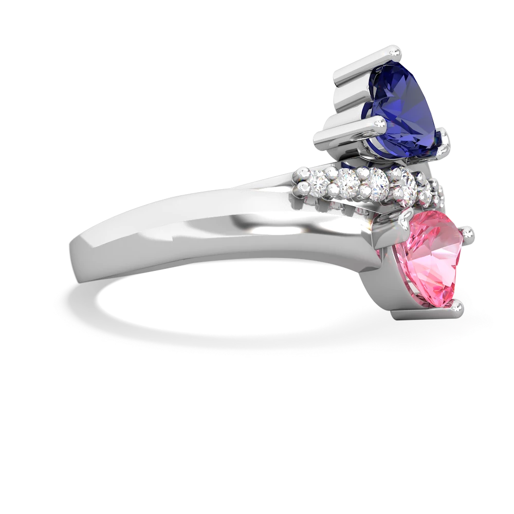 Lab Sapphire Heart To Heart 14K White Gold ring R2064