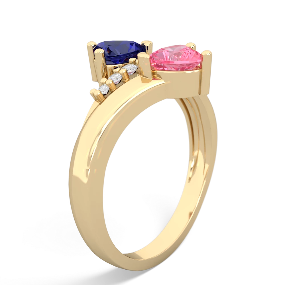 Lab Sapphire Heart To Heart 14K Yellow Gold ring R2064