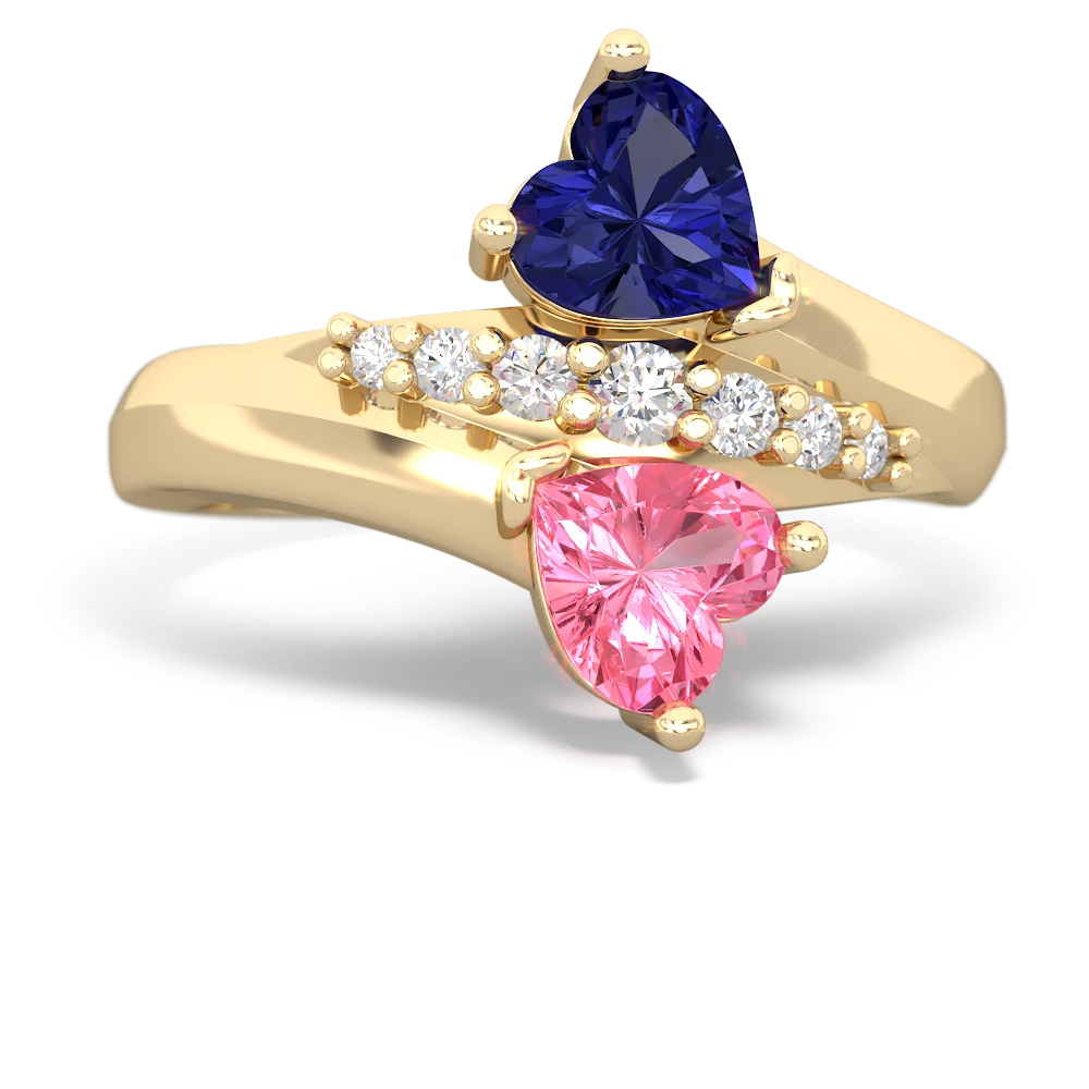 Lab Sapphire Heart To Heart 14K Yellow Gold ring R2064