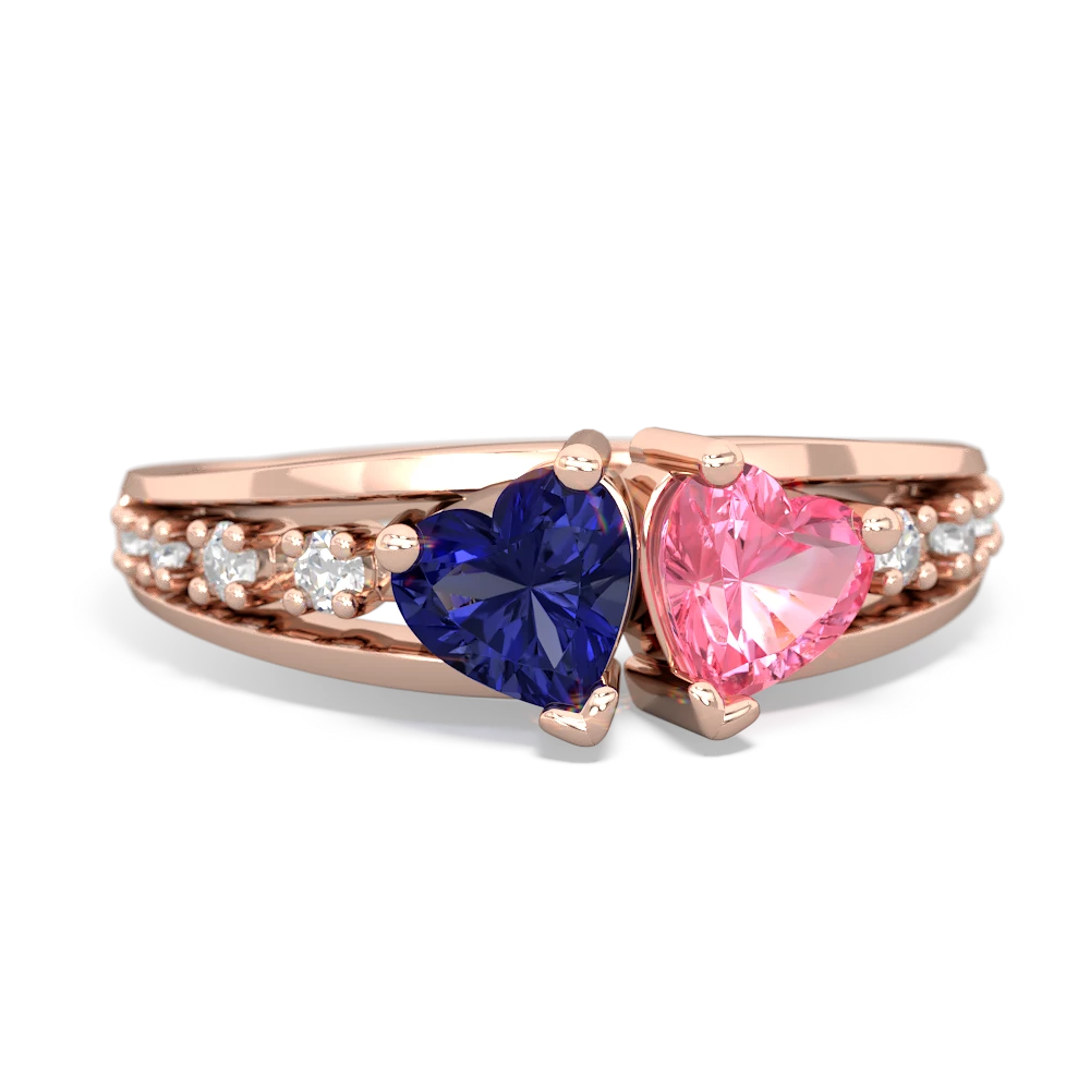 Lab Sapphire Heart To Heart 14K Rose Gold ring R3342