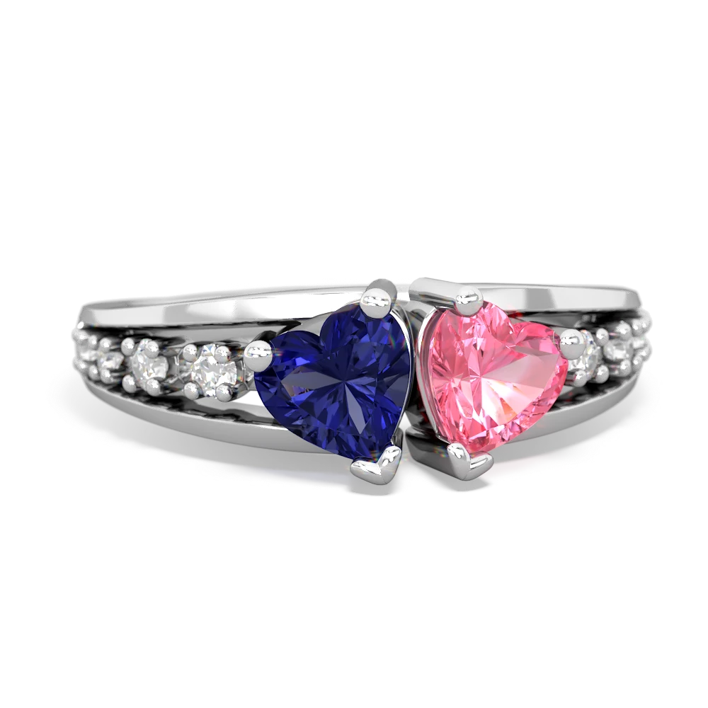 Lab Sapphire Heart To Heart 14K White Gold ring R3342