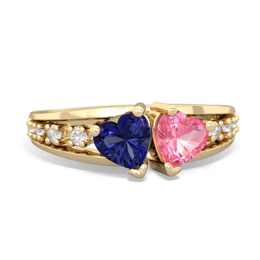 Lab Sapphire Heart To Heart 14K Yellow Gold ring R3342