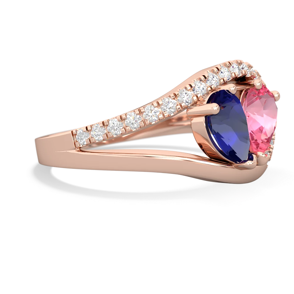 Lab Sapphire Nestled Heart Keepsake 14K Rose Gold ring R5650