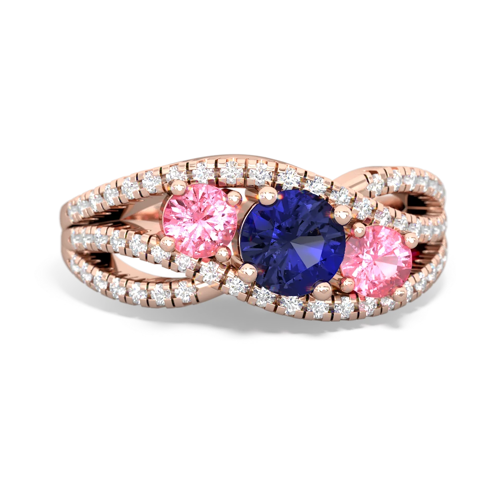 Lab Sapphire Three Stone Aurora 14K Rose Gold ring R3080