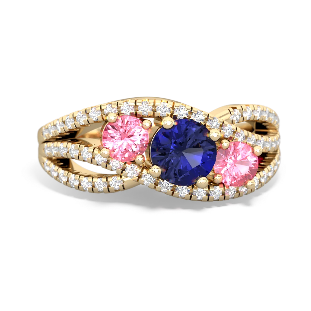 Lab Sapphire Three Stone Aurora 14K Yellow Gold ring R3080