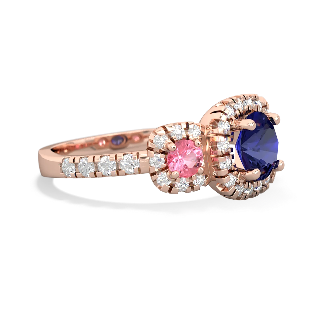 Lab Sapphire Regal Halo 14K Rose Gold ring R5350