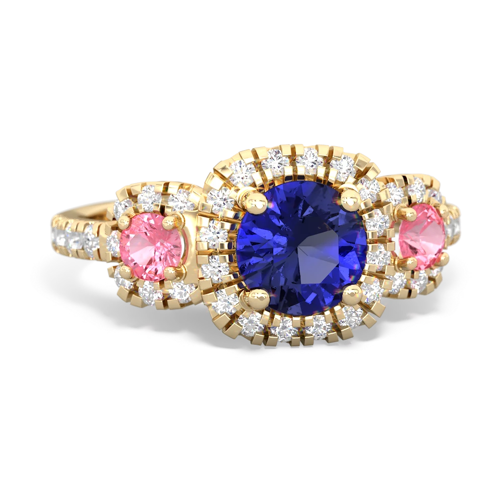 Lab Sapphire Regal Halo 14K Yellow Gold ring R5350