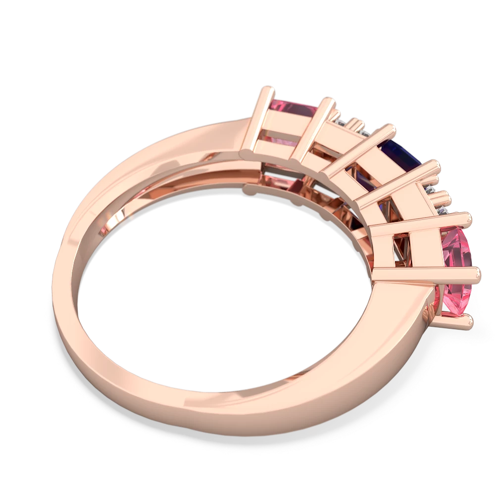 Lab Sapphire Three Stone Diamond Cluster 14K Rose Gold ring R2592