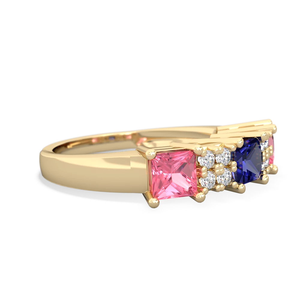 Lab Sapphire Three Stone Diamond Cluster 14K Yellow Gold ring R2592