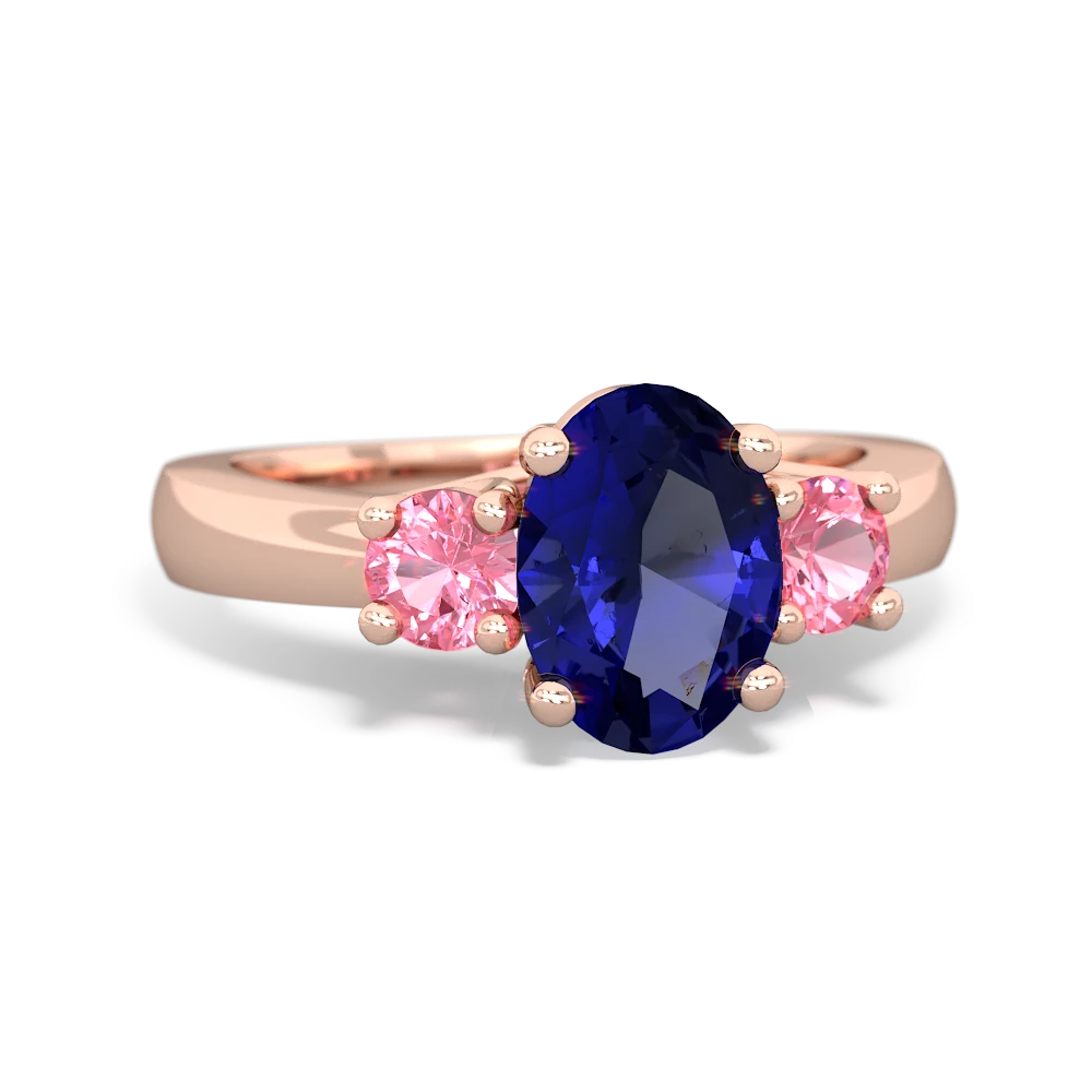 Lab Sapphire Three Stone Oval Trellis 14K Rose Gold ring R4024